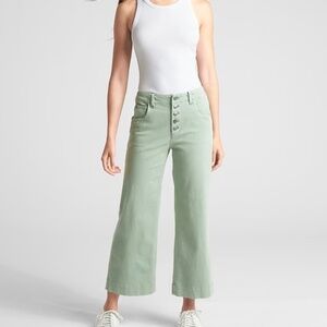GAP High Rise Wide Leg Button Fly Cropped Pant Green Size 14